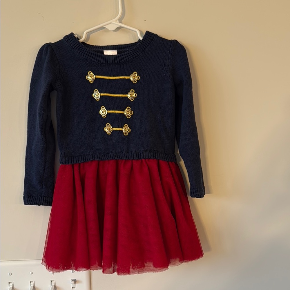 Gymboree Nutcracker Navy Sweater Dress with Gold Buttons